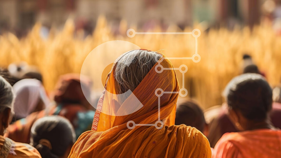 Intra Συλλεκτικό Ξύλινο Παζλ Plywood  4mm - Ομάδα ανθρώπων που φορούν πορτοκαλί κασκόλ σε μια θρησκευτική τελετή Σε Ξύλινο Κουτί - Διαστάσεις Puzzle: 10x10 cm – 25 κομμάτια