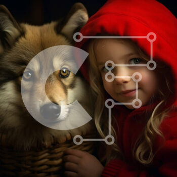 Intra Συλλεκτικό Ξύλινο Παζλ Plywood  4mm - Αξιολάτρευτη εικόνα ενός νεαρού κοριτσιού και ενός λύκου σε ένα καλάθι Σε Ξύλινο Κουτί - Διαστάσεις: 10x10 cm – 25 κομμάτια - Image 1