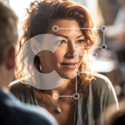 Intra Συλλεκτικό Ξύλινο Παζλ Plywood  4mm - Χαλαρή γυναίκα με γκρι πουκάμισο που ελέγχει το τηλέφωνο σε φιλόξενο εστιατόριο Σε Ξύλινο Κουτί - Διαστάσεις Puzzle: 10x10 cm – 25 κομμάτια - Image 1