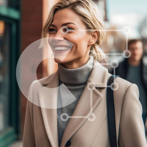 Intra Συλλεκτικό Ξύλινο Παζλ Plywood 4mm - Κομψή γυναίκα που περπατά στην οδό της πόλης με ένα χαμόγελο Σε Ξύλινο Κουτί - Διαστάσεις Puzzle: 10x10 cm – 25 κομμάτια - Image 1