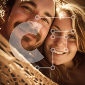 Intra Συλλεκτικό Ξύλινο Παζλ Plywood  4mm - Χαμογελαστό ζευγάρι στην αιώρα με ποτά Σε Ξύλινο Κουτί - Διαστάσεις Puzzle: 10x10 cm – 25 κομμάτια