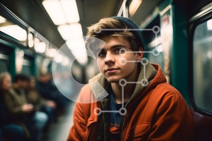 Intra Συλλεκτικό Ξύλινο Παζλ Plywood  4mm - Πορτρέτο ενός κουλ νεαρού άνδρα σε έναν πάγκο του μετρό Σε Ξύλινο Κουτί - Διαστάσεις Puzzle: 10x10 cm – 25 κομμάτια