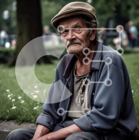 Intra Συλλεκτικό Ξύλινο Παζλ Plywood  4mm - Σοβαρός ηλικιωμένος άνδρας που κάθεται μόνος στον πάγκο στο πάρκο Σε Ξύλινο Κουτί - Διαστάσεις Puzzle: 10x10 cm – 25 κομμάτια - Image 1