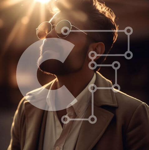 Intra Συλλεκτικό Ξύλινο Παζλ Plywood 4mm - Άτομο γυαλιών ηλίου που στέκεται μπροστά από ένα φωτεινό ηλιοβασίλεμα Σε Ξύλινο Κουτί - Διαστάσεις Puzzle: 10x10 cm – 25 κομμάτια - Image 1