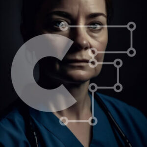 Intra Συλλεκτικό Ξύλινο Παζλ Plywood  4mm - Σοβαρή γυναίκα γιατρός με μπλε στολή απολέπισης με στηθοσκόπιο Σε Ξύλινο Κουτί - Διαστάσεις Puzzle: 10x10 cm – 25 κομμάτια