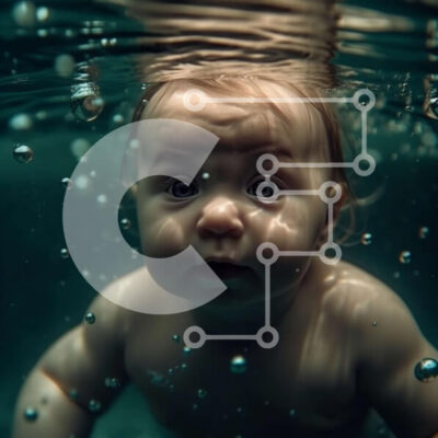 Intra Συλλεκτικό Ξύλινο Παζλ Plywood  4mm - Αξιολάτρευτη εικόνα ενός μωρού που κολυμπά υποβρύχια σε μια καθαρή πισίνα Σε Ξύλινο Κουτί - Διαστάσεις Puzzle: 10x10 cm – 25 κομμάτια - Image 1