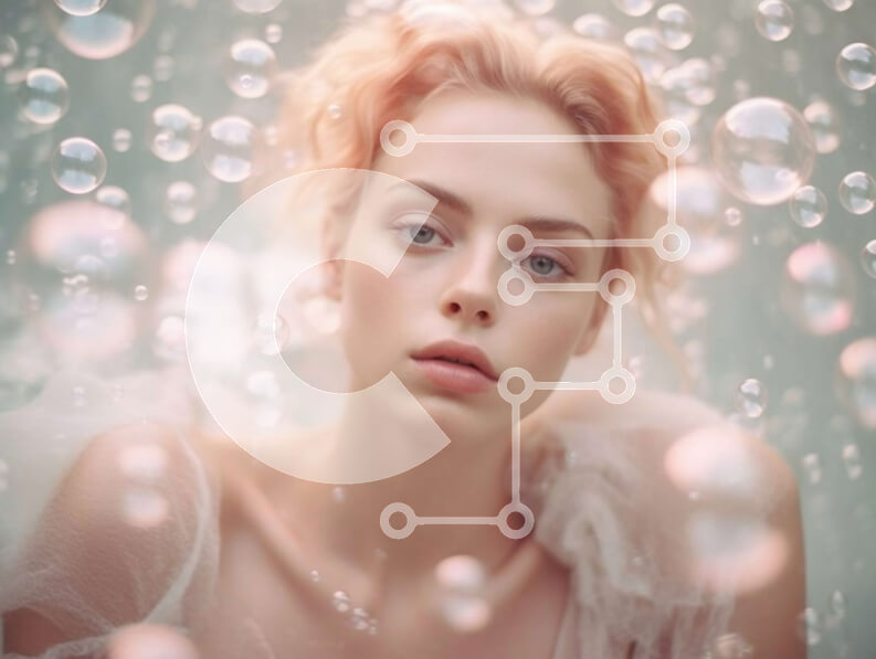 Intra Συλλεκτικό Ξύλινο Παζλ Plywood  4mm - Ονειρική εικόνα μιας γυναίκας που περιβάλλεται από φυσαλίδες Σε Ξύλινο Κουτί - Διαστάσεις Puzzle: 10x10 cm – 25 κομμάτια