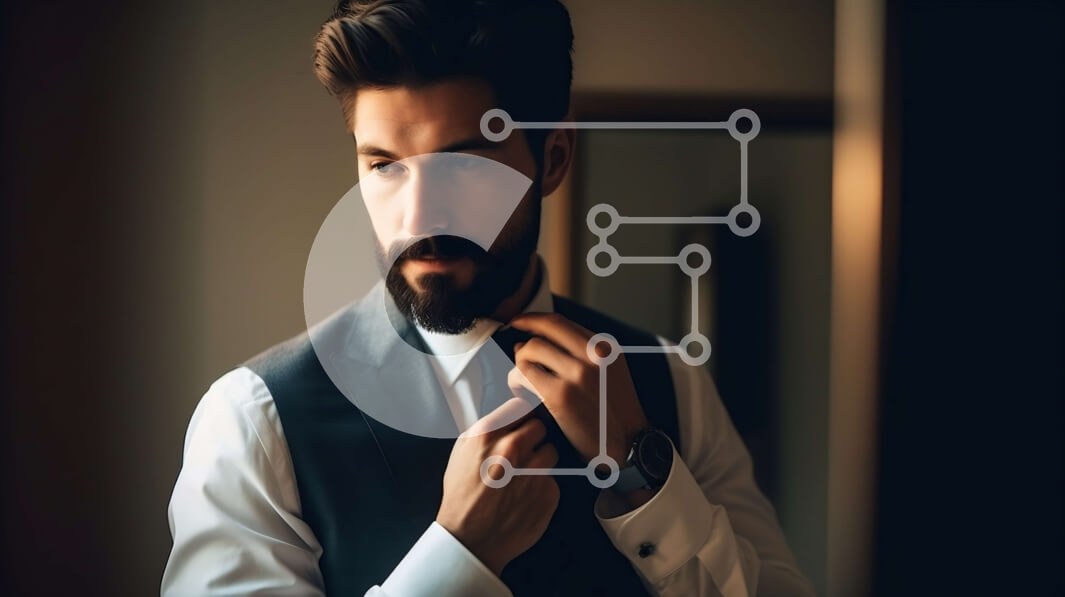 Intra Συλλεκτικό Ξύλινο Παζλ Plywood  4mm - Επιχειρηματίας που ρυθμίζει τη γραβάτα μπροστά από τον καθρέφτη Σε Ξύλινο Κουτί - Διαστάσεις Puzzle: 10x10 cm – 25 κομμάτια