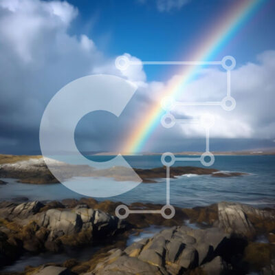 Intra Συλλεκτικό Ξύλινο Παζλ Plywood  4mm - Ζωντανό ουράνιο τόξο πάνω από μια ήρεμη βραχώδη ακτή Σε Ξύλινο Κουτί - Διαστάσεις: 10x10 cm – 25 κομμάτια - Image 1