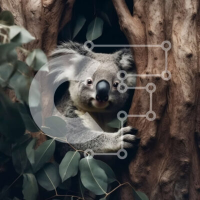 Intra Συλλεκτικό Ξύλινο Παζλ Plywood  4mm - Αξιολάτρευτη εικόνα μιας αρκούδας κοάλα που κρυφοκοιτάζει από μια κοιλότητα δέντρου Σε Ξύλινο Κουτί - Διαστάσεις: 10x10 cm – 25 κομμάτια - Image 1