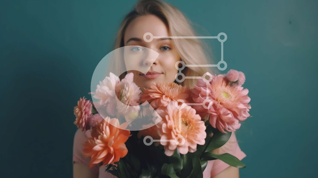 Intra Συλλεκτικό Ξύλινο Παζλ Plywood  4mm - Όμορφη εικόνα μιας νεαρής γυναίκας με ροζ και πορτοκαλί λουλούδια Σε Ξύλινο Κουτί - Διαστάσεις Puzzle: 10x10 cm – 25 κομμάτια