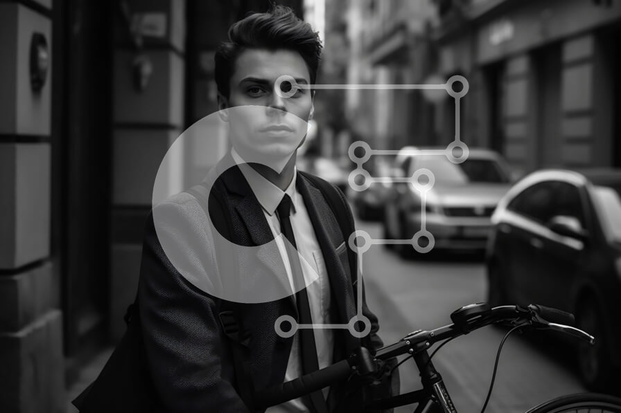 Intra Συλλεκτικό Ξύλινο Παζλ Plywood  4mm - Επαγγελματίας στη γωνία του δρόμου με το ποδήλατο Σε Ξύλινο Κουτί - Διαστάσεις Puzzle: 10x10 cm – 25 κομμάτια