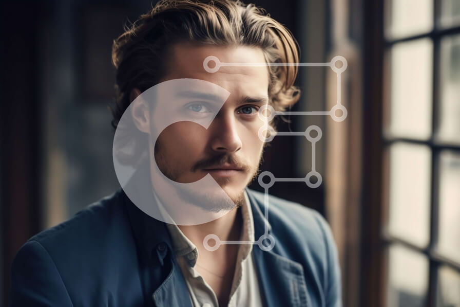 Intra Συλλεκτικό Ξύλινο Παζλ Plywood  4mm - Άτομο με μακρυμάλλη και γενειάδα που κοιτάζει στην απόσταση Στοκ Φωτογραφία Σε Ξύλινο Κουτί - Διαστάσεις Puzzle: 10x10 cm – 25 κομμάτια