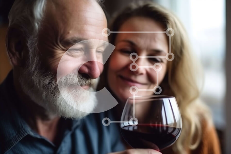 Intra Συλλεκτικό Ξύλινο Παζλ Plywood  4mm - Ευτυχισμένο ηλικιωμένο ζευγάρι που απολαμβάνει το κόκκινο κρασί μαζί Σε Ξύλινο Κουτί - Διαστάσεις Puzzle: 10x10 cm – 25 κομμάτια