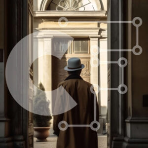 Intra Συλλεκτικό Ξύλινο Παζλ Plywood  4mm - Καλοντυμένος ηλικιωμένος άνδρας που στέκεται στην είσοδο του περίτεχνου κτηρίου Σε Ξύλινο Κουτί - Διαστάσεις Puzzle: 10x10 cm – 25 κομμάτια