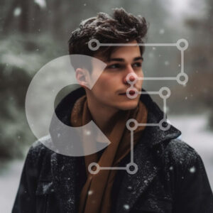 Intra Συλλεκτικό Ξύλινο Παζλ Plywood  4mm - Χειμερινό τοπίο με νεαρό άνδρα με μαύρο σακάκι και κασκόλ Σε Ξύλινο Κουτί - Διαστάσεις: 10x10 cm – 25 κομμάτια