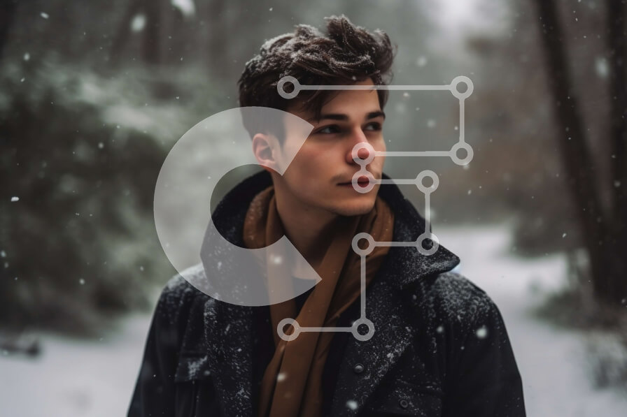 Intra Συλλεκτικό Ξύλινο Παζλ Plywood  4mm - Χειμερινό τοπίο με νεαρό άνδρα με μαύρο σακάκι και κασκόλ Σε Ξύλινο Κουτί - Διαστάσεις: 10x10 cm – 25 κομμάτια