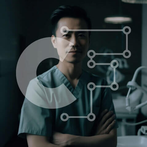 Intra Συλλεκτικό Ξύλινο Παζλ Plywood  4mm - Επαγγελματίας άνδρας οδοντίατρος με πράσινο τρίψιμο που στέκεται στο οδοντιατρείο Σε Ξύλινο Κουτί - Διαστάσεις Puzzle: 10x10 cm – 25 κομμάτια - Image 1