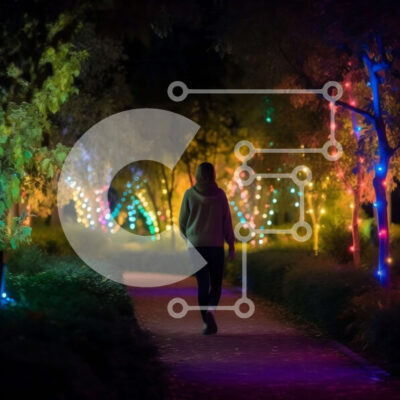 Intra Συλλεκτικό Ξύλινο Παζλ Plywood  4mm - Πολύχρωμα φώτα που φωτίζουν το άτομο που περπατά στο μονοπάτι Σε Ξύλινο Κουτί - Διαστάσεις Puzzle: 10x10 cm – 25 κομμάτια - Image 1