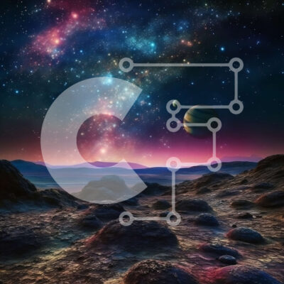 Intra Συλλεκτικό Ξύλινο Παζλ Plywood  4mm - Όμορφη εικόνα ενός πολύχρωμου νυχτερινού ουρανού με αστέρια και πλανήτες πάνω από βραχώδες έδαφος Σε Ξύλινο Κουτί - Διαστάσεις: 10x10 cm – 25 κομμάτια - Image 1