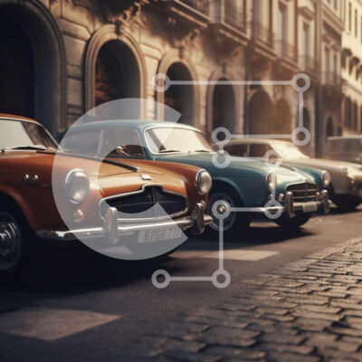 Intra Συλλεκτικό Ξύλινο Παζλ Plywood  4mm - Vintage αυτοκίνητα παρκαρισμένα στη λιθόστρωτη οδό μπροστά από παλιά κτίρια Σε Ξύλινο Κουτί - Διαστάσεις Puzzle: 10x10 cm – 25 κομμάτια - Image 1