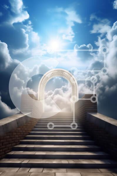 Intra Συλλεκτικό Ξύλινο Παζλ Plywood  4mm - Εικόνα μιας σκάλας που οδηγεί σε μια πύλη στον ουρανό με σύννεφα στο φόντο Σε Ξύλινο Κουτί - Διαστάσεις Puzzle: 10x10 cm – 25 κομμάτια