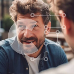 Intra Συλλεκτικό Ξύλινο Παζλ Plywood  4mm - Χαμογελαστό ζευγάρι που απολαμβάνει τη συνομιλία σε ένα τραπέζι καφέ Σε Ξύλινο Κουτί - Διαστάσεις Puzzle: 10x10 cm – 25 κομμάτια