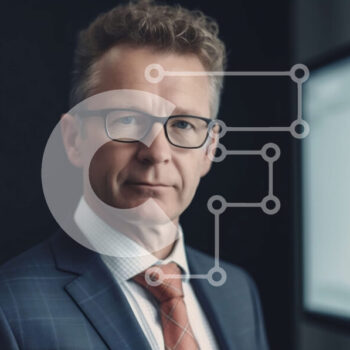 Intra Συλλεκτικό Ξύλινο Παζλ Plywood  4mm - Σοβαρός επιχειρηματίας με κοστούμι και γραβάτα στέκεται μπροστά από έναν τοίχο με γραφήματα και γραφήματα Σε Ξύλινο Κουτί - Διαστάσεις Puzzle: 10x10 cm – 25 κομμάτια - Image 1