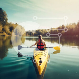 Intra Συλλεκτικό Ξύλινο Παζλ Plywood  4mm - Εκπληκτική εικόνα μιας γυναίκας που κάνει καγιάκ σε μια ήρεμη λίμνη Σε Ξύλινο Κουτί - Διαστάσεις Puzzle: 10x10 cm – 25 κομμάτια