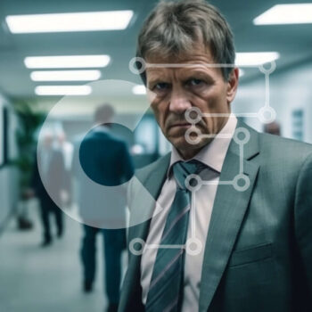 Intra Συλλεκτικό Ξύλινο Παζλ Plywood  4mm - Σοβαρός επιχειρηματίας που περιβάλλεται από συναδέλφους στο διάδρομο Σε Ξύλινο Κουτί - Διαστάσεις Puzzle: 10x10 cm – 25 κομμάτια - Image 1