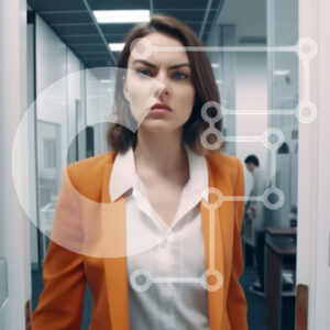 Intra Συλλεκτικό Ξύλινο Παζλ Plywood  4mm - Σοβαρή γυναίκα με πορτοκαλί σακάκι και λευκό πουκάμισο Σε Ξύλινο Κουτί - Διαστάσεις Puzzle: 10x10 cm – 25 κομμάτια