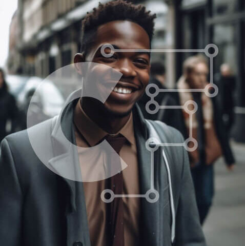 Intra Συλλεκτικό Ξύλινο Παζλ Plywood  4mm - Ευτυχισμένος μαύρος με κοστούμι που περπατά στους δρόμους της πόλης Σε Ξύλινο Κουτί - Διαστάσεις Puzzle: 10x10 cm – 25 κομμάτια - Image 1