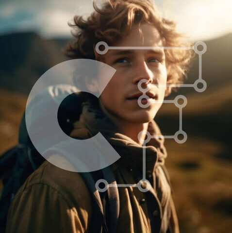 Intra Συλλεκτικό Ξύλινο Παζλ Plywood  4mm - Εκπληκτική εικόνα ενός νεαρού άνδρα σε ένα ορεινό τοπίο στο ηλιοβασίλεμα Σε Ξύλινο Κουτί - Διαστάσεις: 10x10 cm – 25 κομμάτια - Image 1