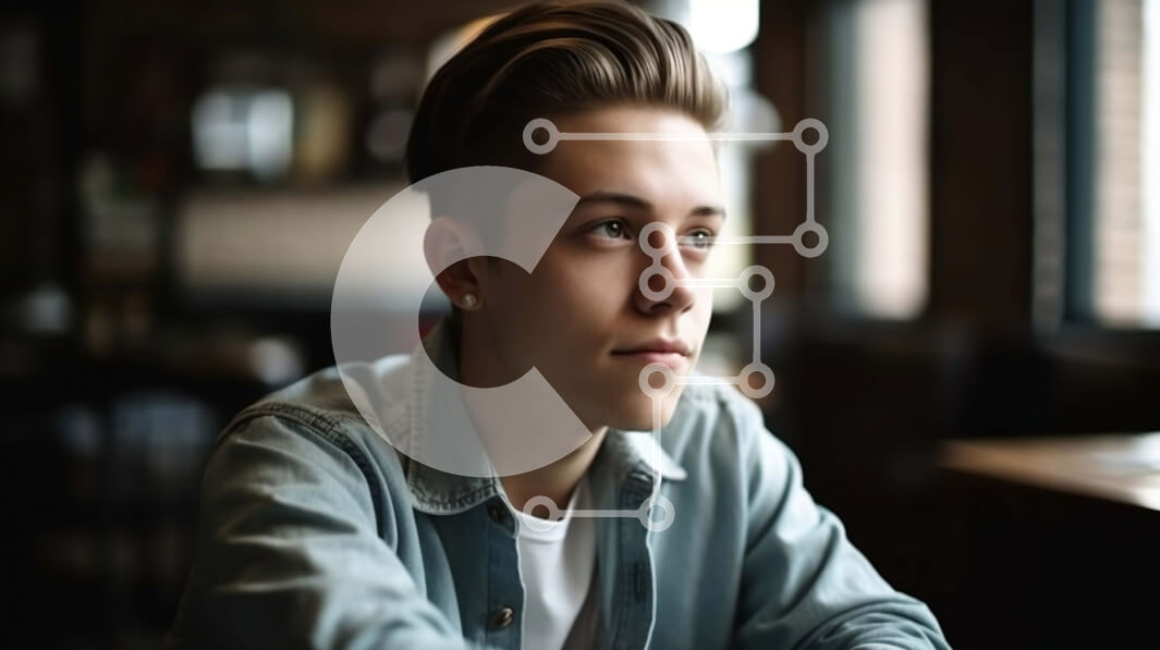 Intra Συλλεκτικό Ξύλινο Παζλ Plywood  4mm - Γαλήνια εικόνα ενός νεαρού άνδρα που κάθεται σε ένα τραπέζι Σε Ξύλινο Κουτί - Διαστάσεις Puzzle: 10x10 cm – 25 κομμάτια