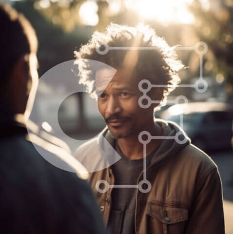 Intra Συλλεκτικό Ξύλινο Παζλ Plywood 4mm - Ομάδα ανθρώπων που στέκονται στο ηλιοβασίλεμα μπροστά από το κτίριο Σε Ξύλινο Κουτί - Διαστάσεις Puzzle: 10x10 cm – 25 κομμάτια - Image 1