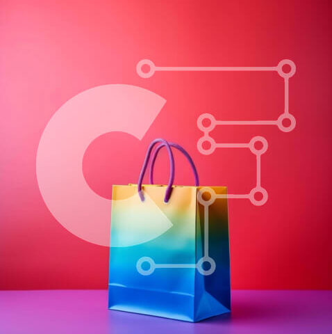 Intra Συλλεκτικό Ξύλινο Παζλ Plywood  4mm - Πολύχρωμη τσάντα αγορών σε κόκκινο και ροζ φόντο Σε Ξύλινο Κουτί - Διαστάσεις Puzzle: 10x10 cm – 25 κομμάτια - Image 1