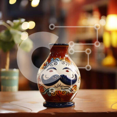 Intra Συλλεκτικό Ξύλινο Παζλ Plywood  4mm - Πολύχρωμο βάζο με περίπλοκο σχέδιο και πρόσωπο με μουστάκι Σε Ξύλινο Κουτί - Διαστάσεις: 10x10 cm – 25 κομμάτια - Image 1