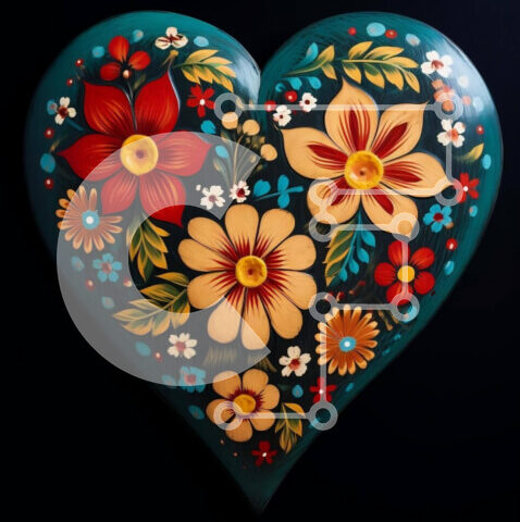 Intra Συλλεκτικό Ξύλινο Παζλ Plywood 4mm - Πολύχρωμο floral αντικείμενο σε σχήμα καρδιάς Σε Ξύλινο Κουτί - Διαστάσεις: 10x10 cm – 25 κομμάτια - Image 1
