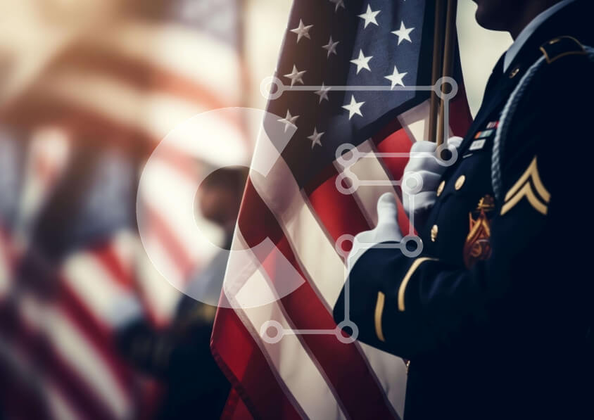 Intra Συλλεκτικό Ξύλινο Παζλ Plywood  4mm - Ομάδα στρατιωτικού προσωπικού που κρατά αμερικανική σημαία Σε Ξύλινο Κουτί - Διαστάσεις Puzzle: 10x10 cm – 25 κομμάτια