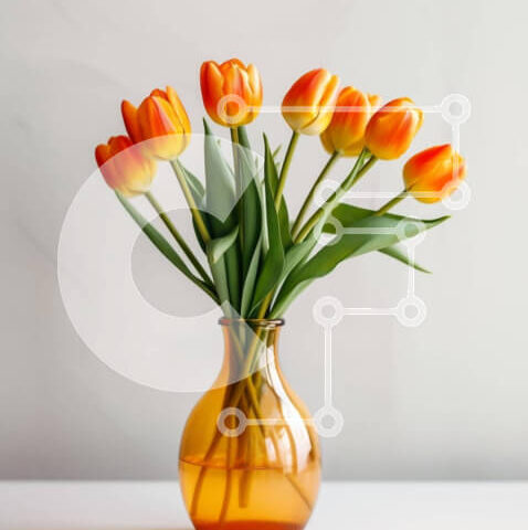 Intra Συλλεκτικό Ξύλινο Παζλ Plywood  4mm - Ζωντανές πορτοκαλί τουλίπες σε γυάλινο βάζο στο τραπέζι Σε Ξύλινο Κουτί - Διαστάσεις: 10x10 cm – 25 κομμάτια - Image 1