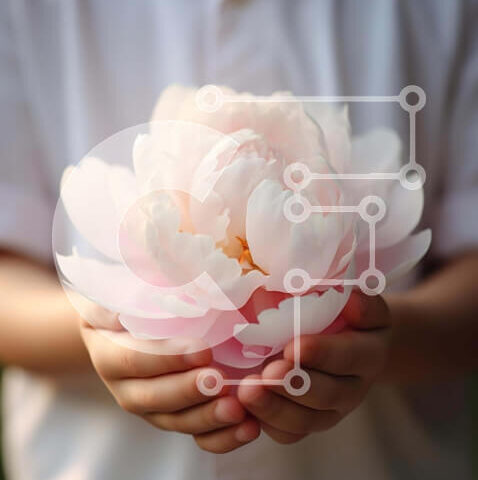 Intra Συλλεκτικό Ξύλινο Παζλ Plywood 4mm - Όμορφο ροζ λουλούδι στα χέρια Σε Ξύλινο Κουτί - Διαστάσεις Puzzle: 10x10 cm – 25 κομμάτια - Image 1