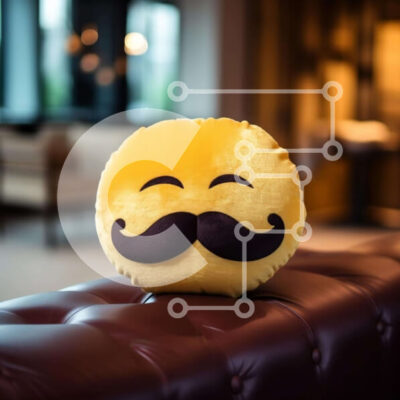 Intra Συλλεκτικό Ξύλινο Παζλ Plywood  4mm - Κίτρινο μαξιλάρι σε σχήμα μουστάκι σε πορτοκαλί δερμάτινο καναπέ Σε Ξύλινο Κουτί - Διαστάσεις Puzzle: 10x10 cm – 25 κομμάτια - Image 1