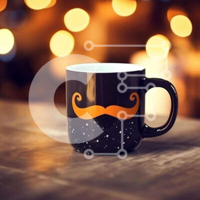 Intra Συλλεκτικό Ξύλινο Παζλ Plywood  4mm - Μαύρη κούπα καφέ με σχέδιο πορτοκαλί μουστάκι Σε Ξύλινο Κουτί - Διαστάσεις: 10x10 cm – 25 κομμάτια - Image 1