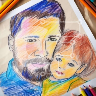 Intra Συλλεκτικό Ξύλινο Παζλ Plywood  4mm - Πατέρας και κόρη με χρωματιστά μολύβια στο έργο τέχνης Σε Ξύλινο Κουτί - Διαστάσεις Puzzle: 10x10 cm – 25 κομμάτια - Image 1