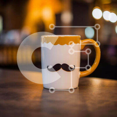 Intra Συλλεκτικό Ξύλινο Παζλ Plywood  4mm - Λευκή κούπα καφέ με σχέδιο μουστάκι στο τραπέζι Σε Ξύλινο Κουτί - Διαστάσεις: 10x10 cm – 25 κομμάτια - Image 1