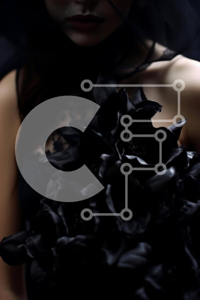 Intra Συλλεκτικό Ξύλινο Παζλ Plywood  4mm - Γυναίκα με μαύρο πέπλο κρατώντας μπουκέτο με μαύρα λουλούδια Σε Ξύλινο Κουτί - Διαστάσεις Puzzle: 10x10 cm – 25 κομμάτια