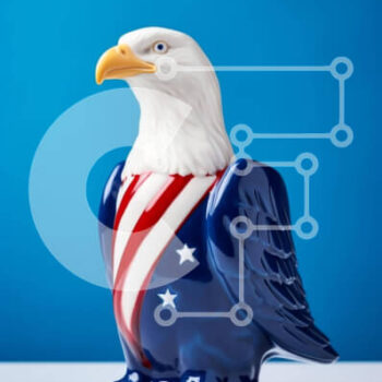 Intra Συλλεκτικό Ξύλινο Παζλ Plywood  4mm - Αμερικανική σημαία Κεραμικό ειδώλιο αετού σε μπλε φόντο Σε Ξύλινο Κουτί - Διαστάσεις: 10x10 cm – 25 κομμάτια - Image 1