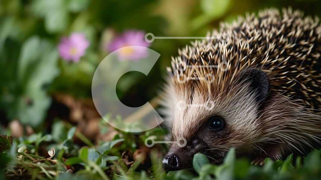 Intra Συλλεκτικό Ξύλινο Παζλ Plywood  4mm - Χαριτωμένος σκαντζόχοιρος σε γρασίδι με λουλούδια Σε Ξύλινο Κουτί - Διαστάσεις: 10x10 cm – 25 κομμάτια