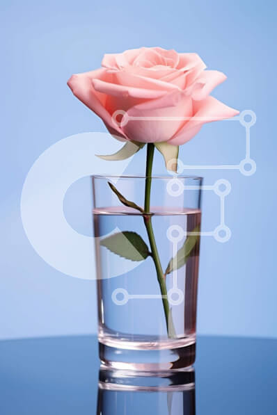 Intra Συλλεκτικό Ξύλινο Παζλ Plywood  4mm - Μονό ροζ τριαντάφυλλο σε γυάλινο βάζο σε μπλε φόντο Σε Ξύλινο Κουτί - Διαστάσεις Puzzle: 10x10 cm – 25 κομμάτια