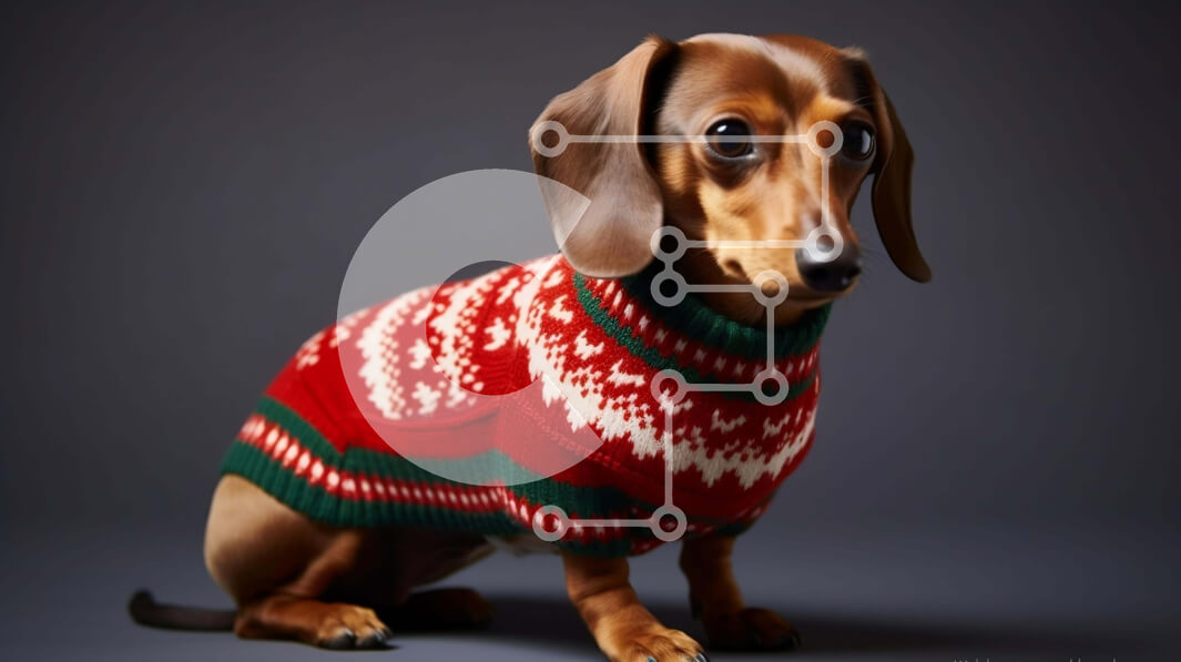 Intra Συλλεκτικό Ξύλινο Παζλ Plywood  4mm - Καφέ και λευκό σκυλί Dachshund με πουλόβερ Σε Ξύλινο Κουτί - Διαστάσεις: 10x10 cm – 25 κομμάτια